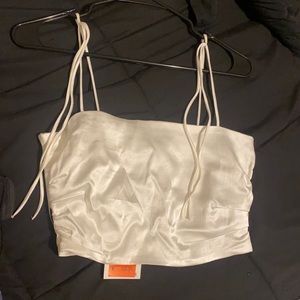 White cropped silk Zara camisole shirt, size:Med